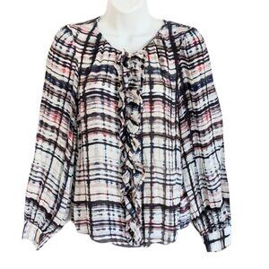 Parker Silk abstract pattern jabea ruffle collar blouse size XS @Z